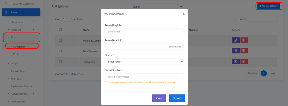 Add Blog Category, step 1