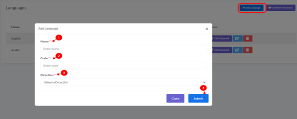 Add/Edit/Delete Language, step 1