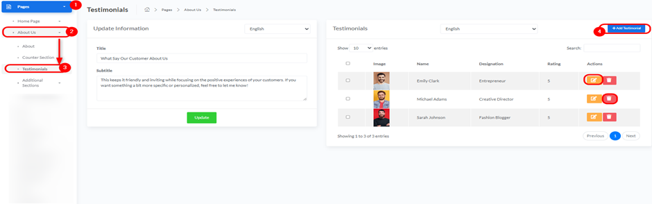 Add New Testimonial, step 1