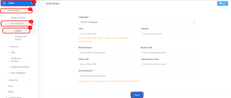 Adding a New Slider, step 1