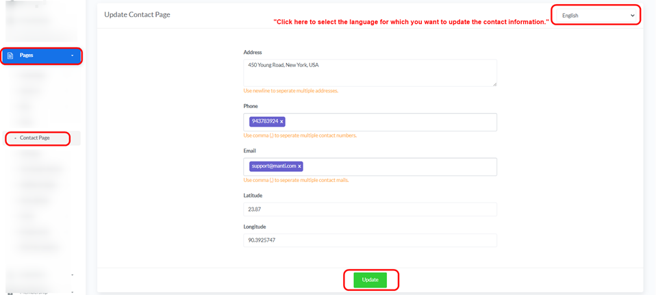 Contact Page, step 1