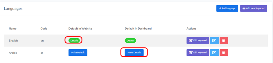 Default Language Settings, step 1