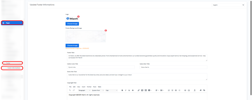 Footer Information, step 1