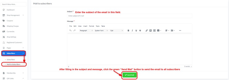 Mail to Subscribers, step 1