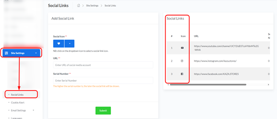 Social Links, step 1