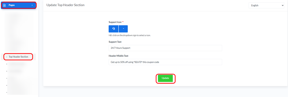 Top Header Section, step 1